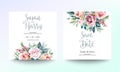 Wedding invitation card template with beautiful floral and leaves. Flower watercolor brush texture. Save the date invite cards. Royalty Free Stock Photo