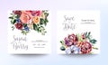 Wedding invitation card template with beautiful floral and leaves. Flower watercolor brush texture. Save the date invite cards. Royalty Free Stock Photo