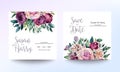 Wedding invitation card template with beautiful floral and leaves. Flower watercolor brush texture. Save the date invite cards. Royalty Free Stock Photo