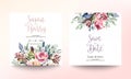 Wedding invitation card template with beautiful floral and leaves. Flower watercolor brush texture. Save the date invite cards. Royalty Free Stock Photo