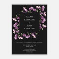 Wedding invitation card template with purple ditsy flower