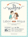 Wedding invitation card template with cute groom and bride