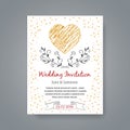 Wedding invitation card template with hand drawn Royalty Free Stock Photo