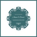 Wedding invitation card template with laser cutting filigree frame. Royalty Free Stock Photo