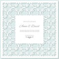 Wedding invitation card template with laser cutting frame. Pastel blue and white colors.