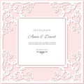 Wedding invitation card template with laser cutting frame. Pastel pink and white colors.