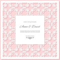 Wedding invitation card template with laser cutting frame. Pastel pink and white colors. Royalty Free Stock Photo