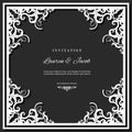 Wedding invitation card template with laser cutting frame. Square filigree cutout envelope design. Blsck and white Royalty Free Stock Photo