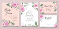 Wedding invitation card template set with elegant flowers decoration border. Roses and leaves botanic illustration for background Royalty Free Stock Photo