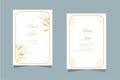 wedding invitation card template set with golden floral decoration. Royalty Free Stock Photo