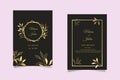 wedding invitation card template set with golden floral decoration. Royalty Free Stock Photo