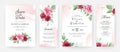 Wedding invitation card template set with watercolor floral and blush brush stroke. Flowers decoration for save the date, greeting Royalty Free Stock Photo