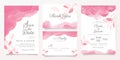 Wedding invitation card template set with watercolor and glitter floral decoration. Abstract pink background save the date,