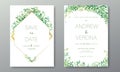 Wedding invitation card template in white green color theme