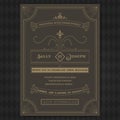 Wedding invitation card vector template retro style.