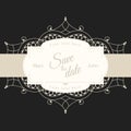 Wedding invitation card with white lace motive on black background, illustration