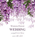 Wedding invitation card with wisteria flowers Vector. Beautiful flower decor. Gorgeous nature beauty designs Royalty Free Stock Photo