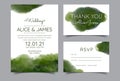 Wedding invitation cards with beautifully hand drawn watercolor backgrounds. Includes invitation templates, RSVP and thank you Royalty Free Stock Photo