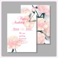 Wedding invitation cards with blooming peonies. Use for Boarding Pass, invitations, thank you card. Vector Royalty Free Stock Photo