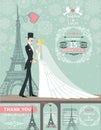 Wedding invitation cards.Bride,groom,Paris Winter Royalty Free Stock Photo