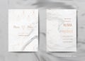 Wedding Invitation Cards Collection. Save the Date, RSVP with trendy marble texture background gold geometric art deco