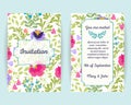 Wedding invitation cards with flowers, berries and leaves. Use for Boarding Pass, invitations, thank you card. Vector Royalty Free Stock Photo