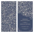 Wedding Invitation card. Hand drawn floral doodle background.