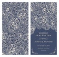 Wedding invitation cards. Hand drawn floral doodle background.