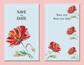 Wedding invitation cards with a red poppy vector illustration