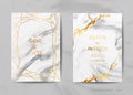 Wedding Invitation Cards, Save the Date with trendy marble texture background and gold geometric frame design