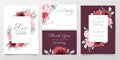 Wedding invitation cards template set watercolor flowers decoration. Editable Save the date, invite or greeting, Royalty Free Stock Photo