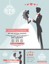 Wedding invitation with cartoon bride,groom,chandelier