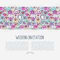 Wedding invitation concept with thin line icons Royalty Free Stock Photo