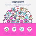 Wedding invitation concept with thin line icons Royalty Free Stock Photo