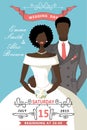 Wedding invitation.Cute cartoon mulatto bride