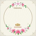 Wedding invitation with decorative floral circle. Vector illustration