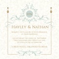 Wedding invitation. Decorative floral frame and monogram.