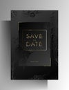 Wedding invitation design. A floral pattern with gold frames black on black is manually drawn. Vector 10 EPS. Royalty Free Stock Photo