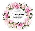 Wedding invitation desing with coloful roses and hearts