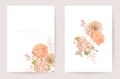 Wedding invitation dried pastel flowers, floral card, dry pampas grass, dahlia watercolor minimal template