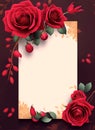 Wedding invitation floral border red roses theme. Royalty Free Stock Photo