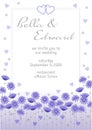 Wedding invitation with floral design. Blue flowers at the wedding invitation. Delicate noble design of a wedding invitation. Blue