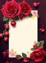 Wedding invitation floral frame red and pink roses theme. Royalty Free Stock Photo