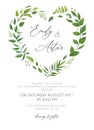 Wedding Invitation, floral invite card modern design. Green tropical palm leaf greenery, eucalyptus, forest leaves, branches