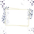 Wedding Invitation, floral invite card, olive floral and magnolia geometric golden frame print. Rhombus Rectangle frame. White