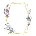 Wedding Invitation, floral invite card, olive floral and magnolia geometric golden frame print. Rhombus Rectangle frame. White