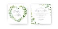 Wedding Invitation, floral invite, save the date card set. Watercolor green tropical leaf, lush greenery, eucalyptus, forest