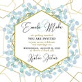Wedding Invitation, floral invite thank you. Green greenery eucalyptus branches decorative wreath frame pattern.