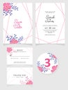 Set of card with flower rose, leaves. Wedding ornament concept. Floral poster, invite. Vector decorative greeting card or invitati