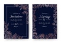 Wedding invitation. Floral wedding cards with rose frame in victorian engraving style. Vintage vector flyers Royalty Free Stock Photo